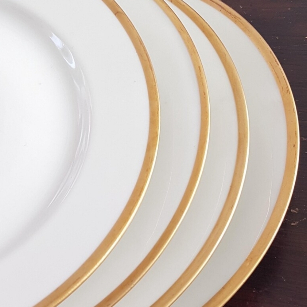 Redon Limoges White Porcelain Side Plate Set with Gold Edge - Antique
